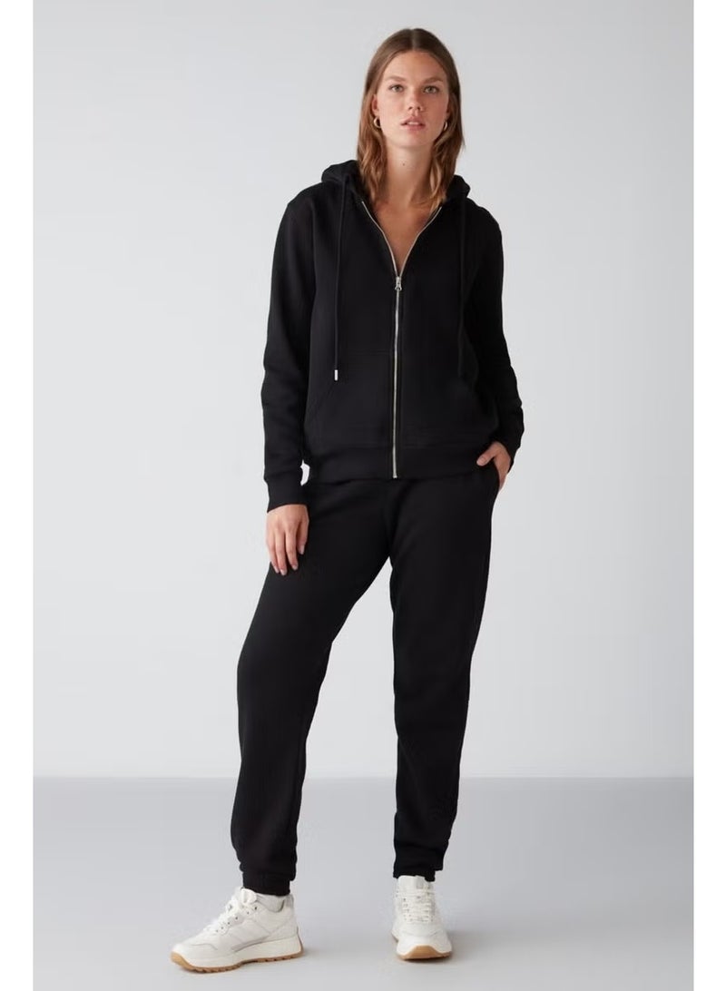 GRIMELANGE Carlota Women's Soft Polar Fleece 3 Thread Relaxed Hooded Zippered Black Sweatshirt - Image 5
